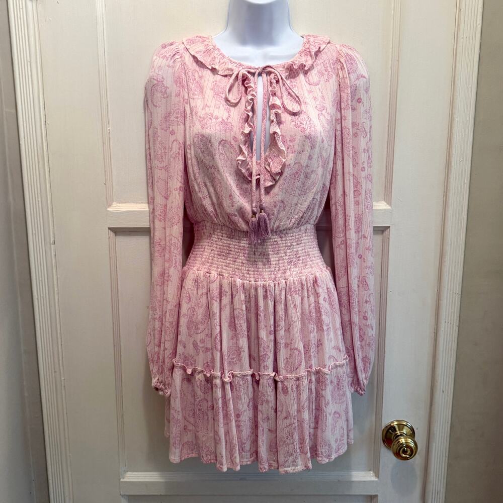 House of Harlow Pink Paisley Mini Dress XS Fairycore Boho Coquette Cowgirl